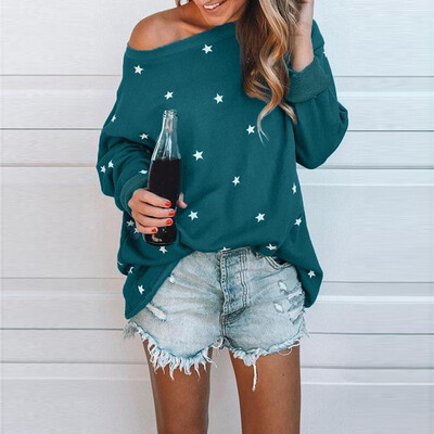 

Fashion Womens Casual Tops Loose Star Printed T-shirt Long Sleeve Blouse M2XL
