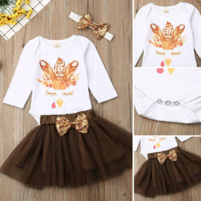 

My 1st Thanksgiving Newborn Baby Girl Clothes Tops RomperTulle Skirt Outfit Set