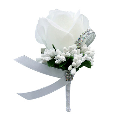 

Wedding Bridal Groom Bling Rhinestone Boutonniere Silk Cloth Rose Flower Corsage