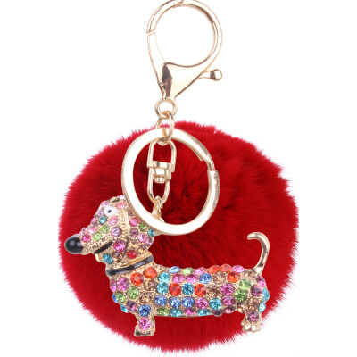 

Cute Keji Keychain Diamond Cartoon Puppy Keychain Gift Rex Rabbit Fur Plush Ball Jewelry