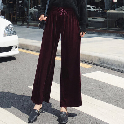 

Tailored Fashion Womens Solid High Waist Drawstring Casual Elastic Waist Wide Leg Pants
