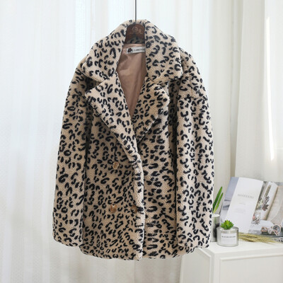 

Tailored Women Fashion Autumn And Winter Leopard Print Loose Short Windbreaker Lamb Coat
