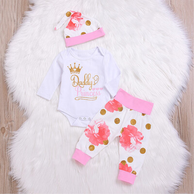 

Newborn Infant Baby Girl Letter Romper TopsFloral Pants Hat Outfits Clothes Set