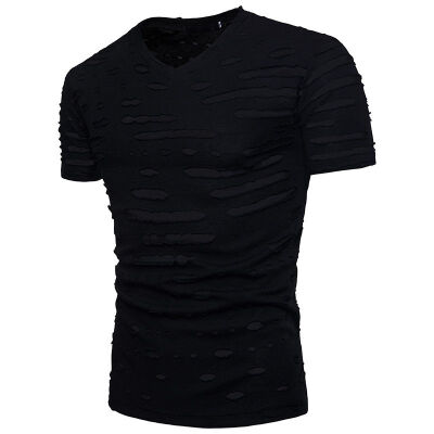 

SUNSIOM Mens Slim Fit O Neck Short Sleeve Muscle Tee T-shirt Ripped Casual Tops Blouse