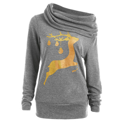 

Elk Deer Print Cowl Neck Pullover Sweatshirt