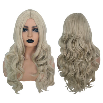 

〖Follure〗Women Pure Gold Long Curly Synthetic Wig Full Natural Wig Wavy Wig With Wig Cap
