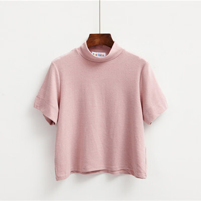

Women Versatile Turtleneck Short Sleeve Cotton Casual T-Shirts Top Female Solid Loose Tshirt Girl Plus Size