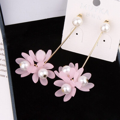 

EK189 New Fashion Temperament Acrylic Petal Dangle Earrings Female Sweet Long Imitation Pearl Flower Earrings pendientes mujer