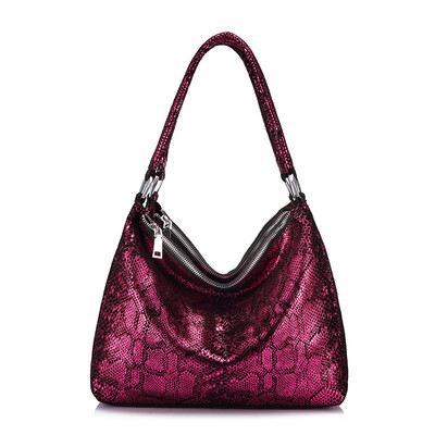 

REALER women bag ladies handbags genuine leather shoulder bag high quality female tote bag serpentine prints with zipper 2019