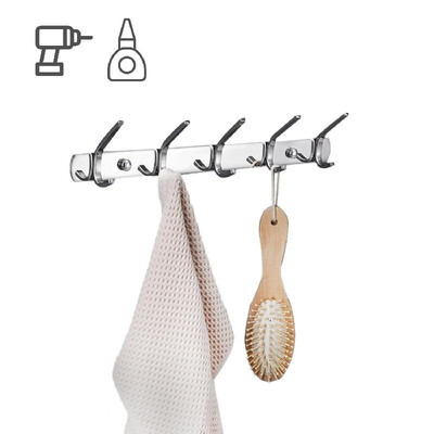 

Hook Rail Hook Rack Towel Hook Hanger for Bathroom Wall Mounted Stainless Steel Coat Rack with 5 Hooks
