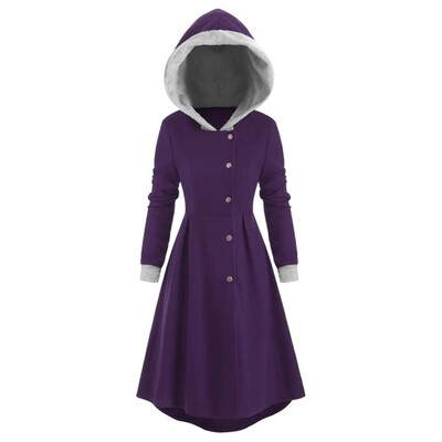 

Toponeto Womens Vintage Cloak Plus Size Snap Button Fur Trim Long Skirted Hooded Coat Top