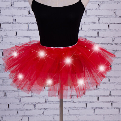 

Roseonmyhand Women 5 layers Mesh Tulle Skirt Princess Skirt With LED Small BulbSkirt