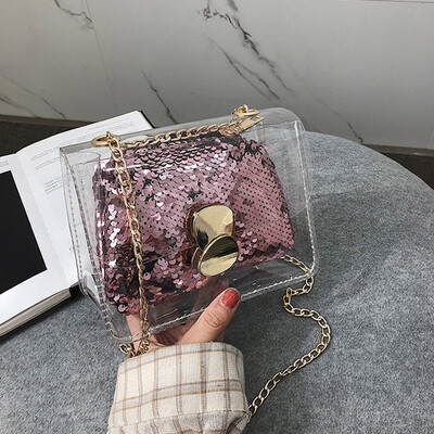 

Tailored Womens Fashion Jelly Transparent Bag Square Package Sequin Chain Messenger Bag
