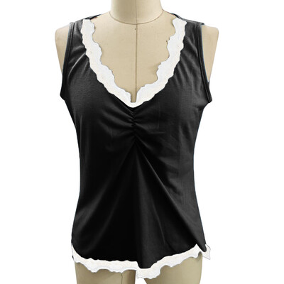 

Nomeni Women Pure Color Lace Round Collar Tight Fitting T-shirt