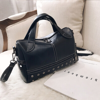 

Chic bag female 2019 new handbag Korean fashion retro rivets versatile shoulder slung Boston bag