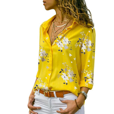 

Womens Floral Print Turn-down Collar Casual Long Sleeve Blouse