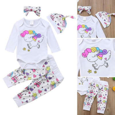 

Unicorn Newborn Baby Girl Clothes Cotton Romper Pants Leggings 4Pcs Outfits Set