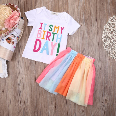 

Kids Girls Its My Birthday T-Shirt Tutu Skirt Baby Toddlers Colourful Dress Set