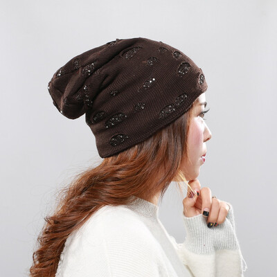 

Tailored Men And Women Autumn Winter Sequin Knitted Hats Indoor Plus Warm Wool Knit Caps