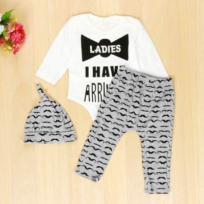 

1Set Newborn Infant Baby Boys Letter Romper Tops Pants Hat 3PCS Outfits Clothes
