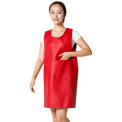 

Pure Color Faux Leather Sleeveless Apron Stain-Resistant Waterproof Pocket Cover