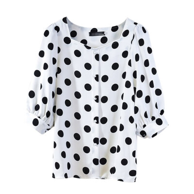 

Casual Fashion Blouses Office Lady Workwear Women Elegant Polka Dot Half sleeve Blouse