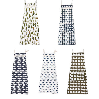 

Whale Polar Bear Hedgepig Pine Tree Printed Cotton Linen Apron Cute Animal Cooking Kitchen Baking BBQ Party Sleeveless Cloth