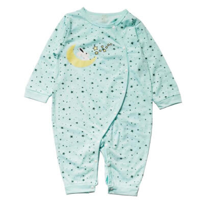 

Cartoon Stars Print Baby Romper Long Sleeve Oblique Buttons O-Neck Jumpsuit