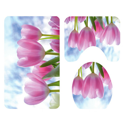 

〖Follure〗Creative Flower Shower Curtain Floor Mat Four-piece Bathroom Mat Set