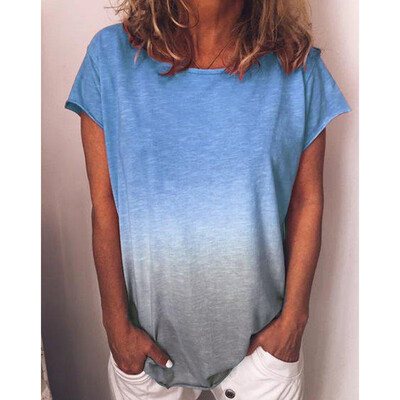 

feminina Summer Women Tee Shirts Gradient Print Tops Women Ladies Short Sleeve Loose Casual T-shirt Plus size -5XL