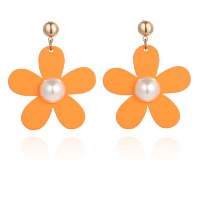 

Korean Trendy Pearl Earrings Acrylic Five-leaf Flower Dangle Drop Earrings For Women Long Earings Fashion Jewelry 2019 Oorbellen