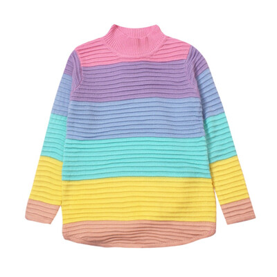 

〖Follure〗Women Multicolor Stripe Long Sleeve Knitted Long Sweater Blouse Pullovers
