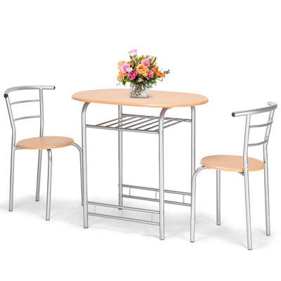 

3 pcs Home Bistro Table&2 Chairs Dining Set-Natural