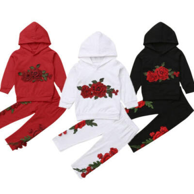 

Embroidery Toddler Baby Girl Hoodies Top Long Pants Outfits Clothes Flowers US