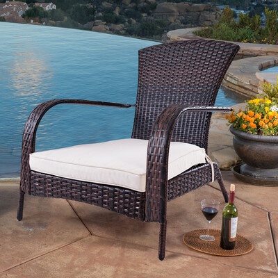 

Outdoor Wicker Rattan Porch Deck Adirondack Chair w Cushion