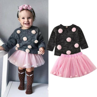 

UK Princess Kids Baby Girl Clothes Knitted Sweater Tops Tutu Skirt Dress Outfit