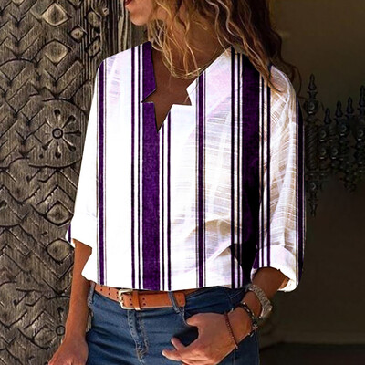 

Roseonmyhand Fashionable Womens Long Sleeve Stripe Casual Shirt Tops