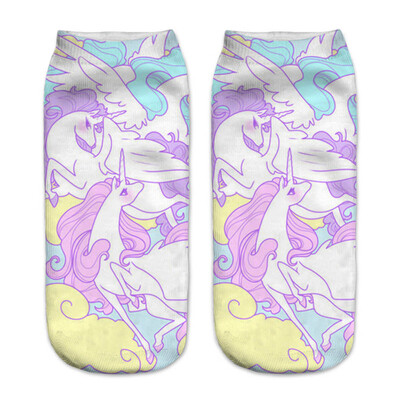 

1Pair Women Low Cut Ankle Socks Funny Unicorn 3D Printing Socks Cotton Hosiery Printed Socks