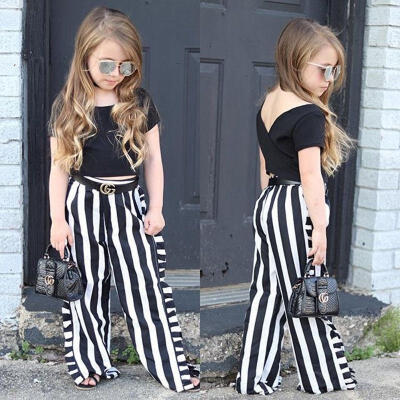 

Fashion Children Kid Baby Girl&39s Backless Tops T-shirtStripe Pants 2Pcs Outfit Casual Clothes New