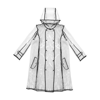 

Women Transparent Waterproof Hooded Knee-length Colorful Edge Raincoat