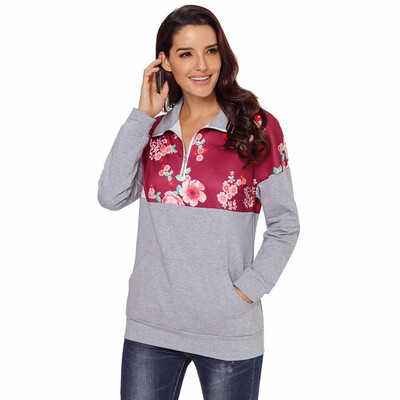 

womens sweatshirt lapel zipper long sleeve printed loose top