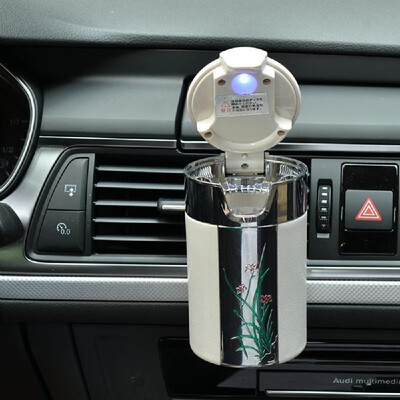 

Car Portable Cigar Cigarette Ashtray Smokeless Carbon Fiber Car Ashtray With Led Light Cylinder