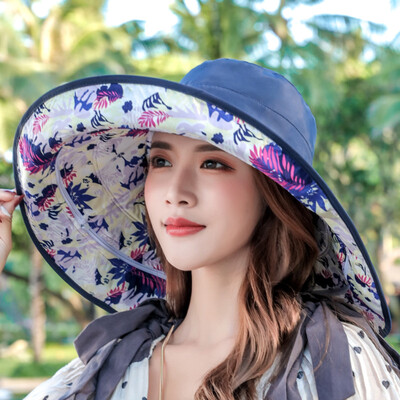 

Hat Female Summer Outing Hat Corner Sunshade Sunscreen Foldable Sunhat Summer Seaside Size Zipper Cap