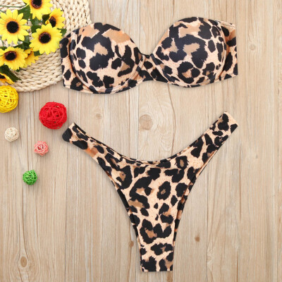 

Roseonmyhand Women Print Tube up Two Pieces Bikini Push-Up Swimsuit Swimwear Beachwear