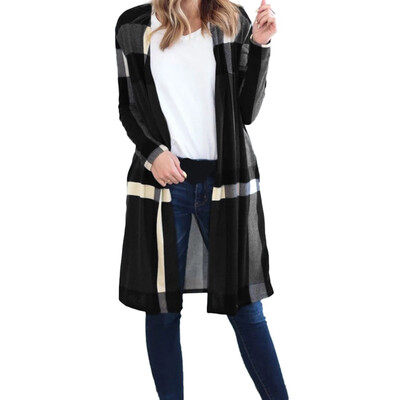 

2019 Autumn Fashion Women Plaid No buckle Straight Cardigan coat