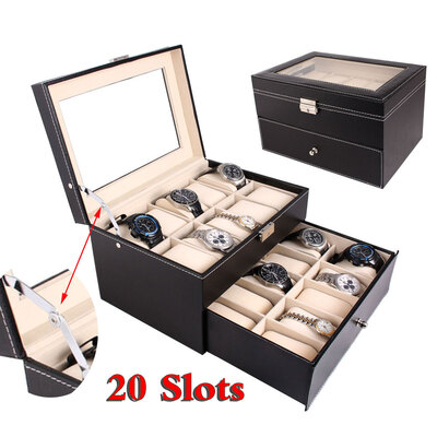 

20 PU Leather Wrist Watch Jewelry Box Storage Showcase Organizer Display Case