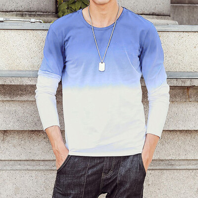 

Mens Gradient T-Shirt Color Long Sleeve Crewneck Muscle Long Sleeve Blouse Tee