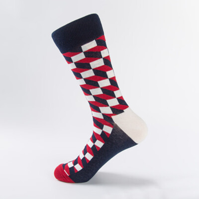 

1 Pair Brand Quality Mens Happy Socks Striped Plaid Diamond Socks Men Combed Cotton Socks