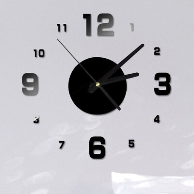 

〖Follure〗Modern DIY Wall Clock 3D Mirror Surface Sticker Home Office Decor Black