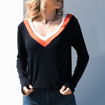 

Womens Casual Loose Fit Long Sleeve Blouse V-neck Pullover Sport Leisure Wear